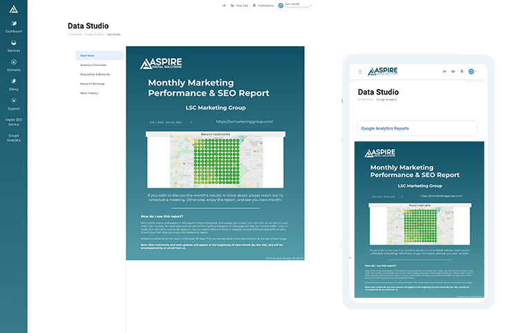 Aspire Data Studio Report in WHMCS Client Area