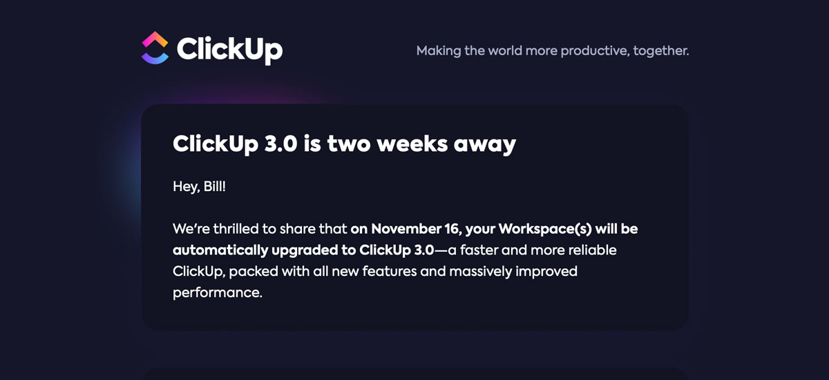 Clickup 3.0 Announcement